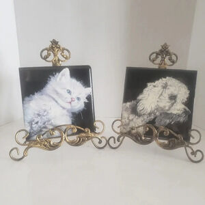 Vintage Gladys Laurence Lot of 2 Handpainted  Dog / Cat Portraits.